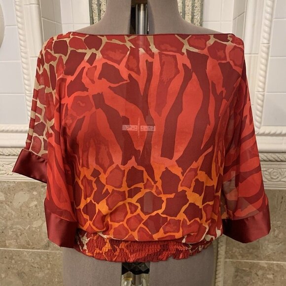 Express. Sz Large. Silk Blouson BOHO Peasant Lined Semi Sheer Chiffon Top. B55 - Picture 1 of 8